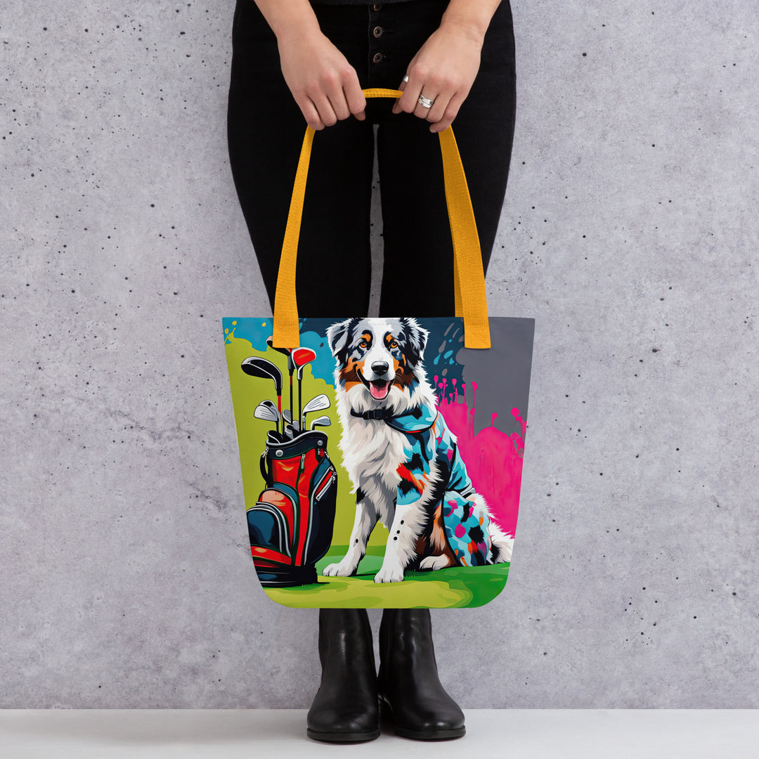 Tote bag-Australian Shepherd Golfer V4