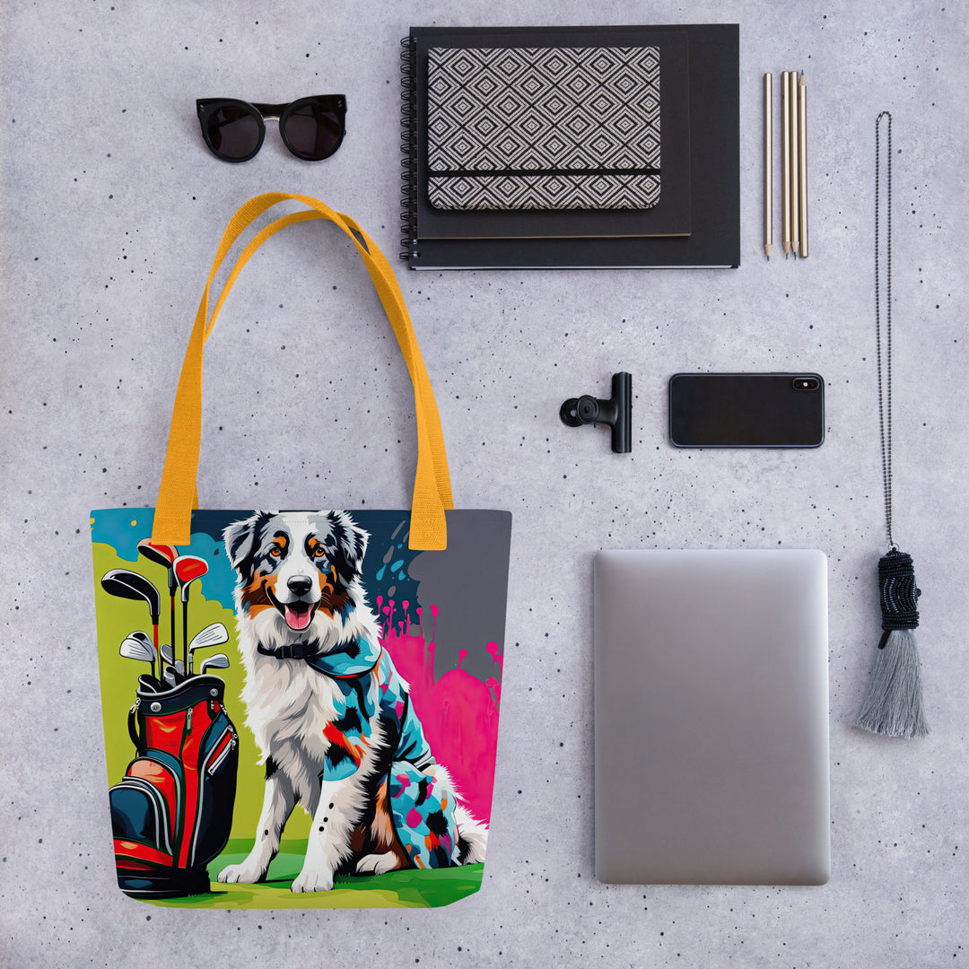 Tote bag-Australian Shepherd Golfer V4