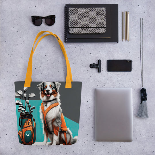 Tote bag-Australian Shepherd Golfer V5