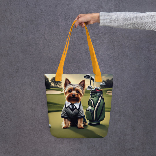 Tote bag-Yorkshire Terrier Golfer