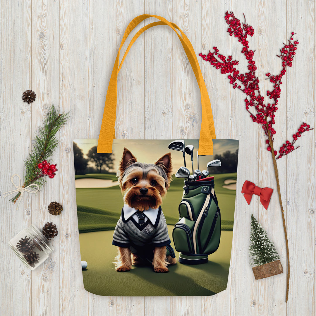 Tote bag-Yorkshire Terrier Golfer