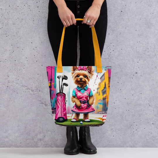 Tote bag-Yorkshire Terrier Golfer V2