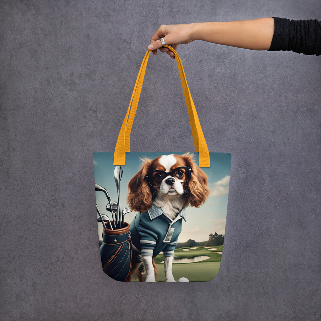 Tote bag-Cavalier King Charles Spaniel Golfer