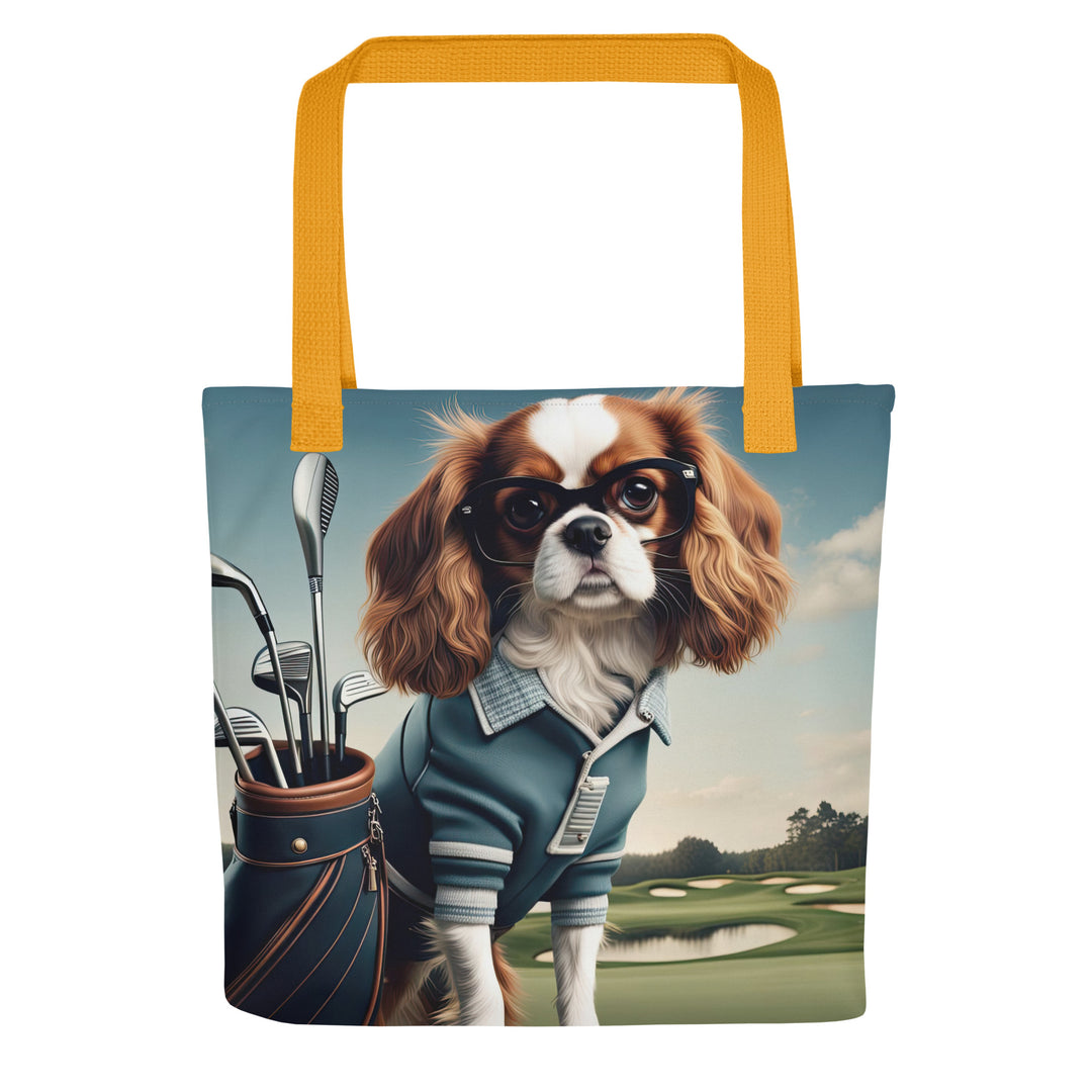 Tote bag-Cavalier King Charles Spaniel Golfer