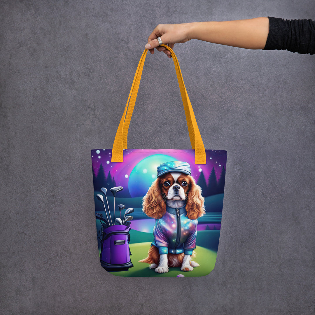 Tote bag-Cavalier King Charles Spaniel Golfer V3