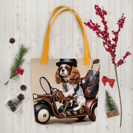 Tote bag-Cavalier King Charles Spaniel Golfer V4