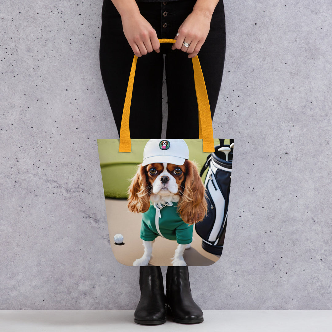 Tote bag-Cavalier King Charles Spaniel Golfer V5