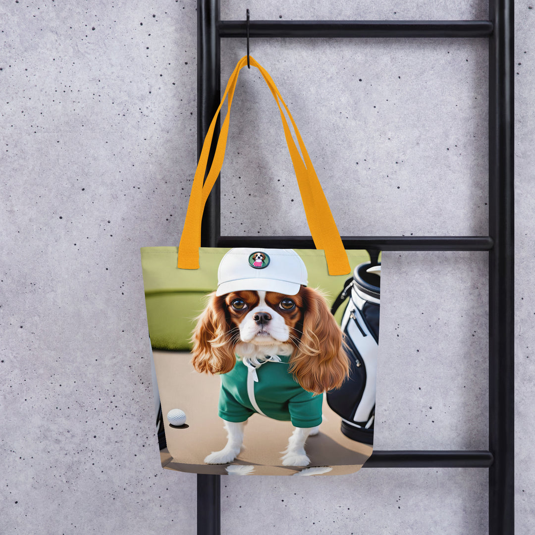 Tote bag-Cavalier King Charles Spaniel Golfer V5