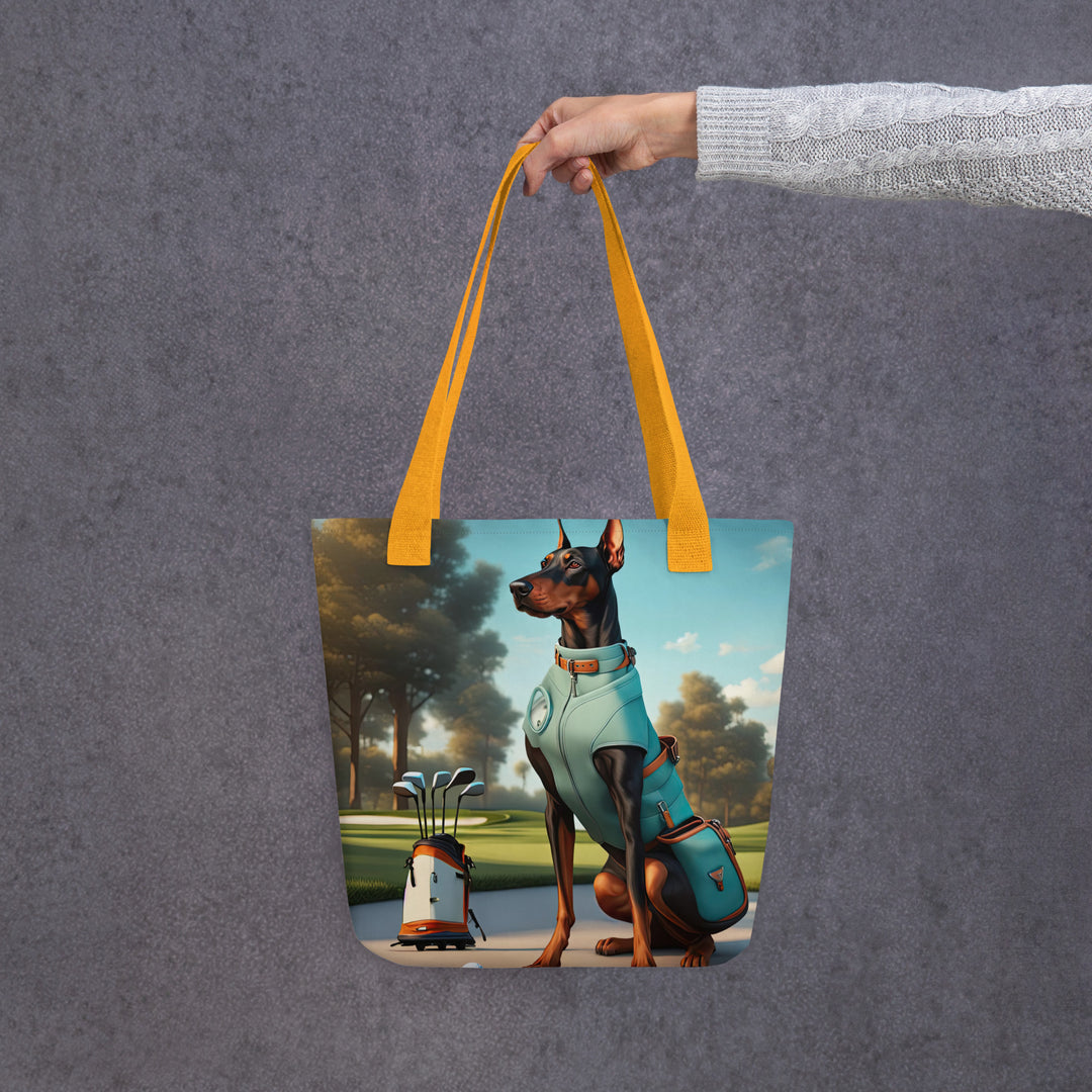 Tote bag-Doberman Pinscher Golfer V3