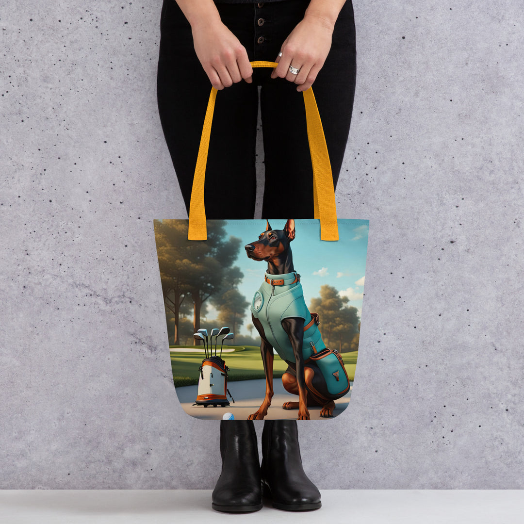 Tote bag-Doberman Pinscher Golfer V3