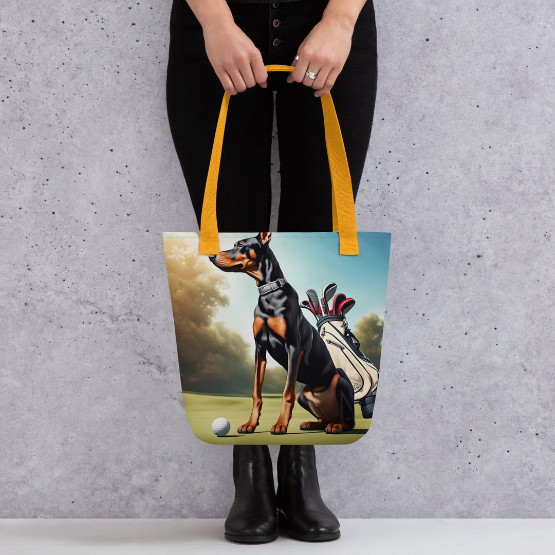 Tote bag-Doberman Pinscher Golfer V4