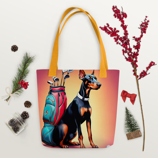 Tote bag-Doberman Pinscher Golfer V5