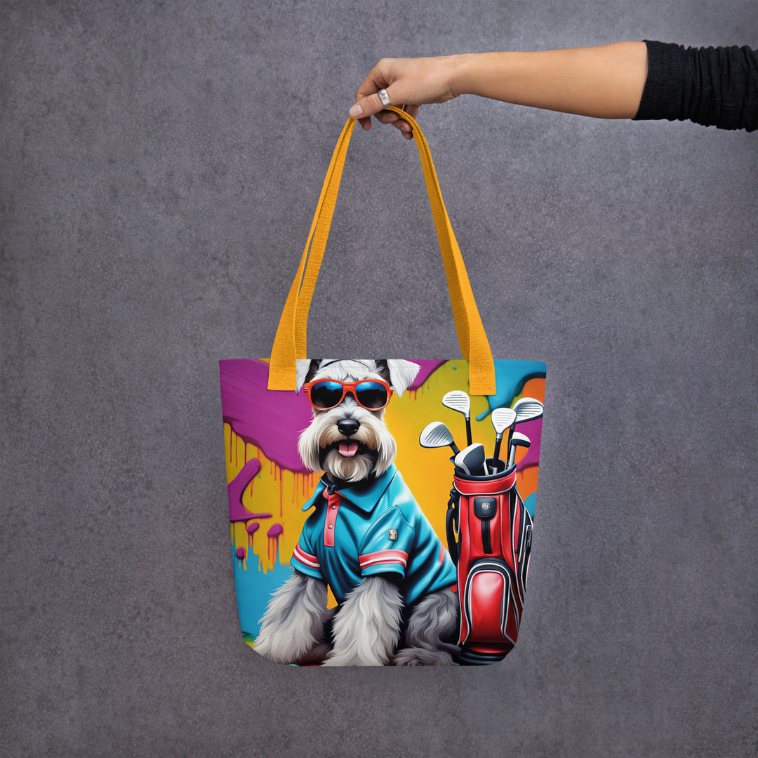 Tote bag-Miniature Schnauzer Golfer