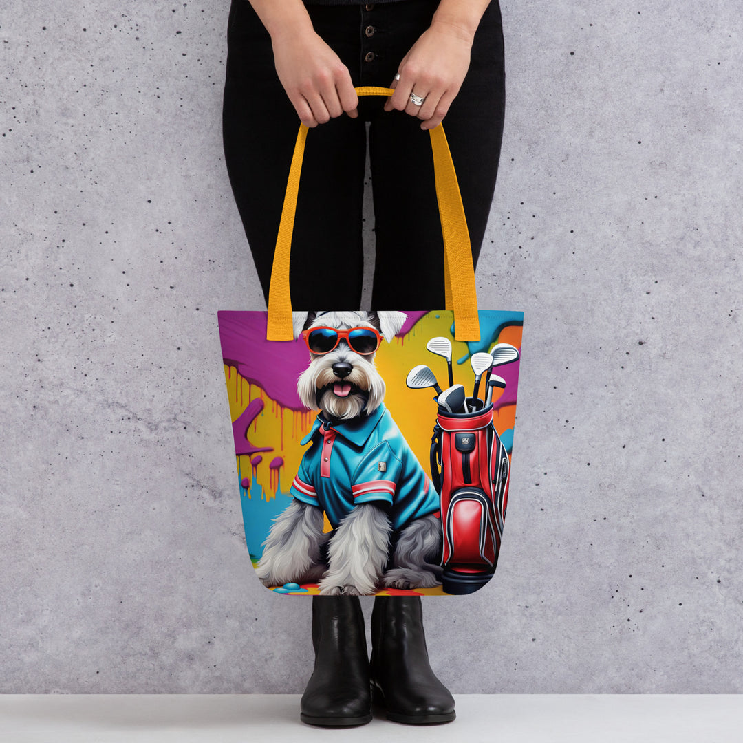 Tote bag-Miniature Schnauzer Golfer