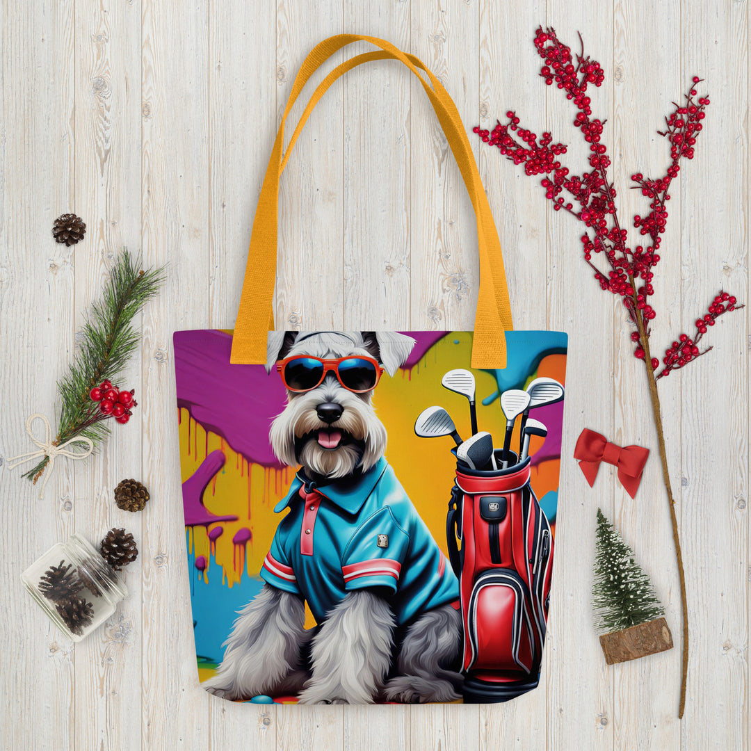 Tote bag-Miniature Schnauzer Golfer