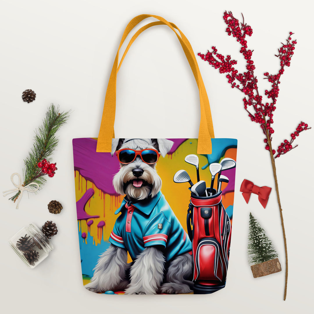 Tote bag-Miniature Schnauzer Golfer