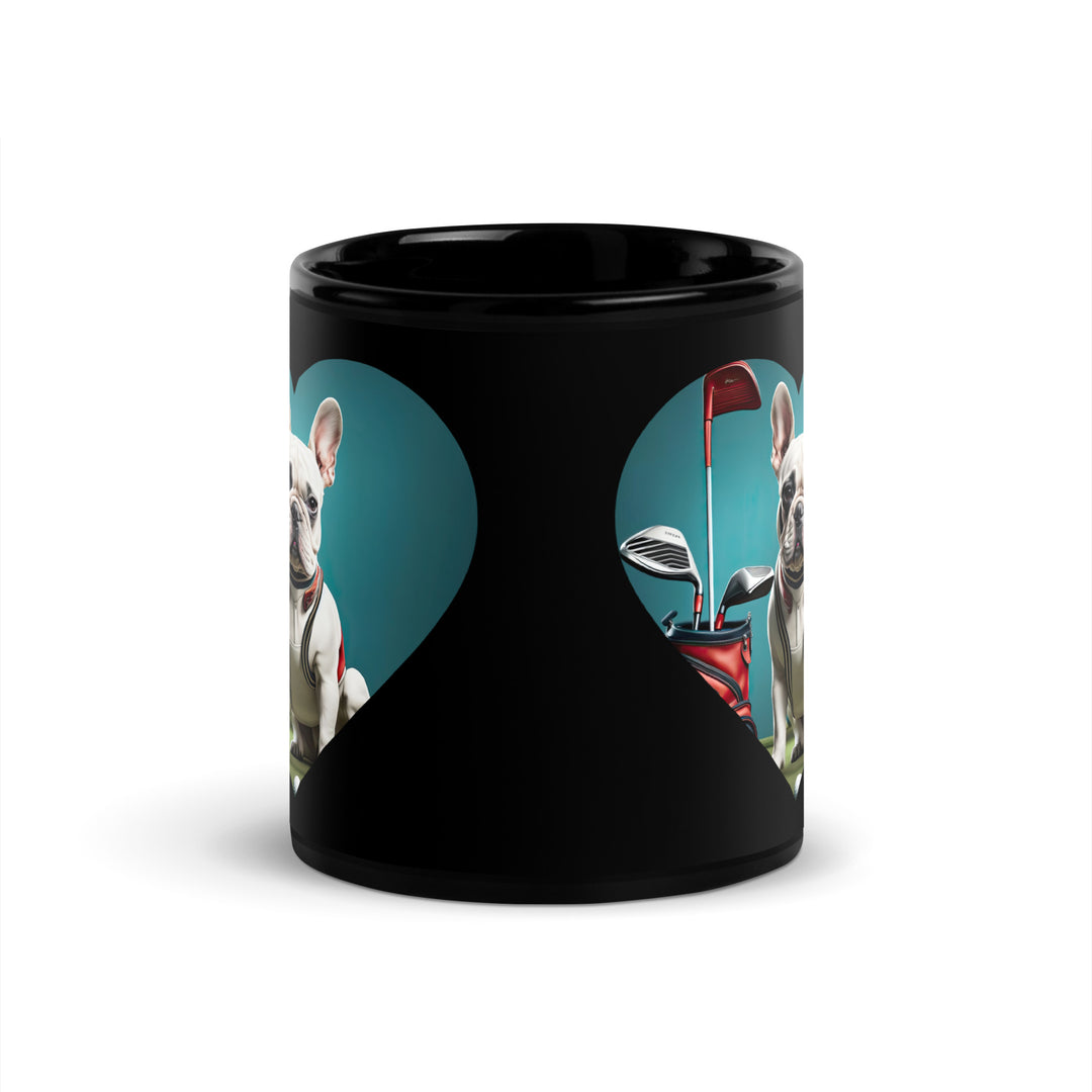 Black Glossy Mug-French Bulldog Golfer V2