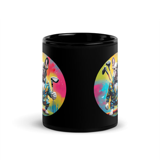 Black Glossy Mug-French Bulldog Golfer V4