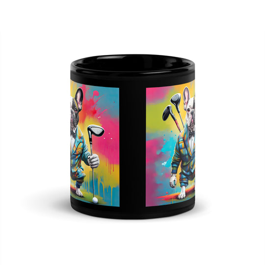 Black Glossy Mug-French Bulldog Golfer V7