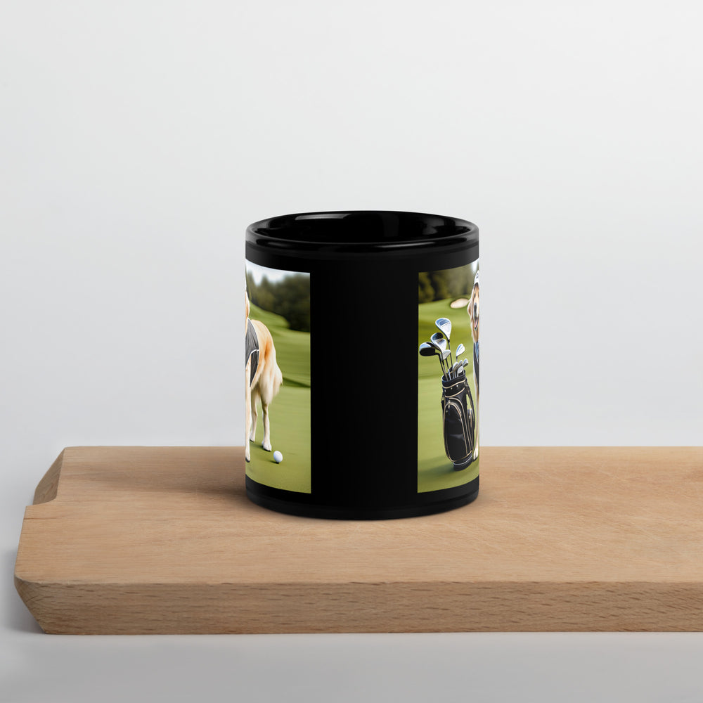 Golden Retriever Golfer- Black Glossy Mug v3