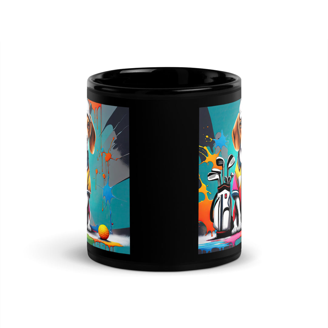 Beagle Golfer- Black Glossy Mug v4