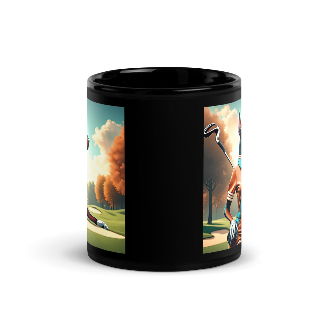 Doberman Pinscher Golfer- Black Glossy Mug