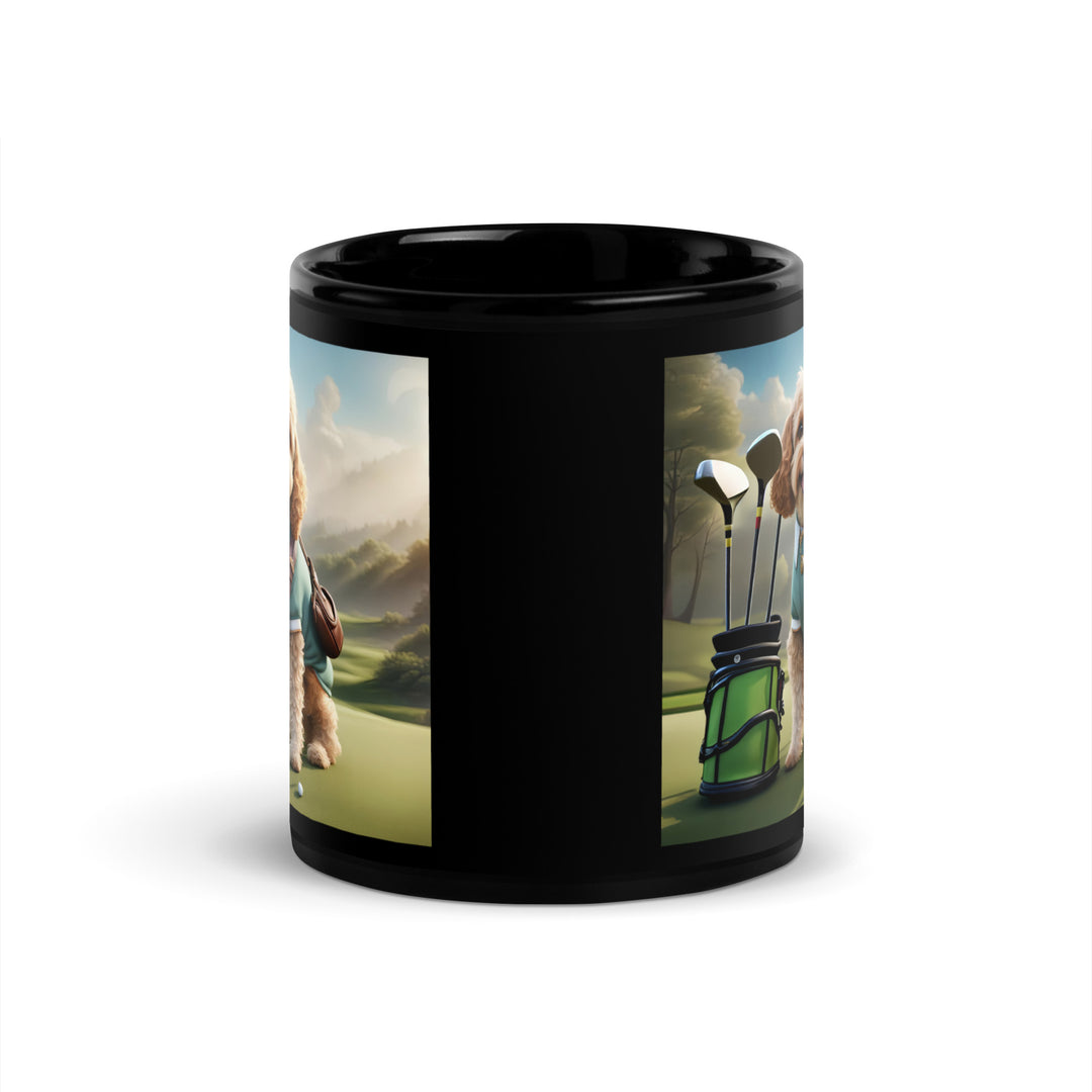 Cavapoo Golfer- Black Glossy Mug