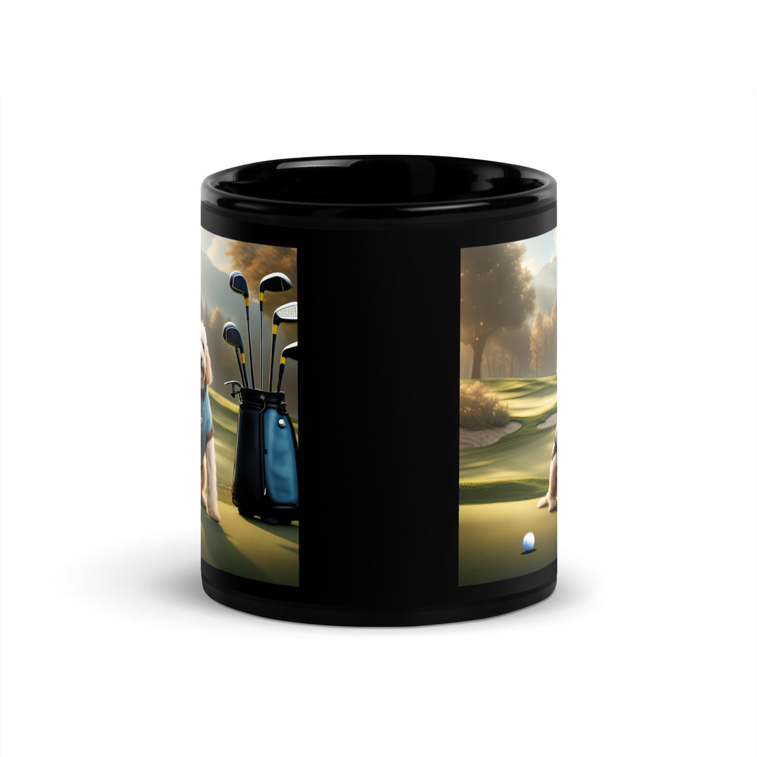 Goldendoodle Golfer- Black Glossy Mug