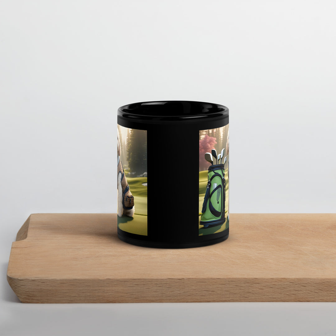 Goldendoodle Golfer- Black Glossy Mug v2