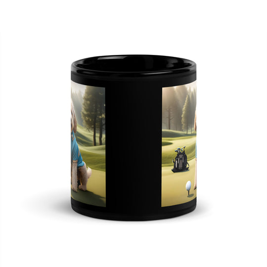 Goldendoodle Golfer- Black Glossy Mug v6