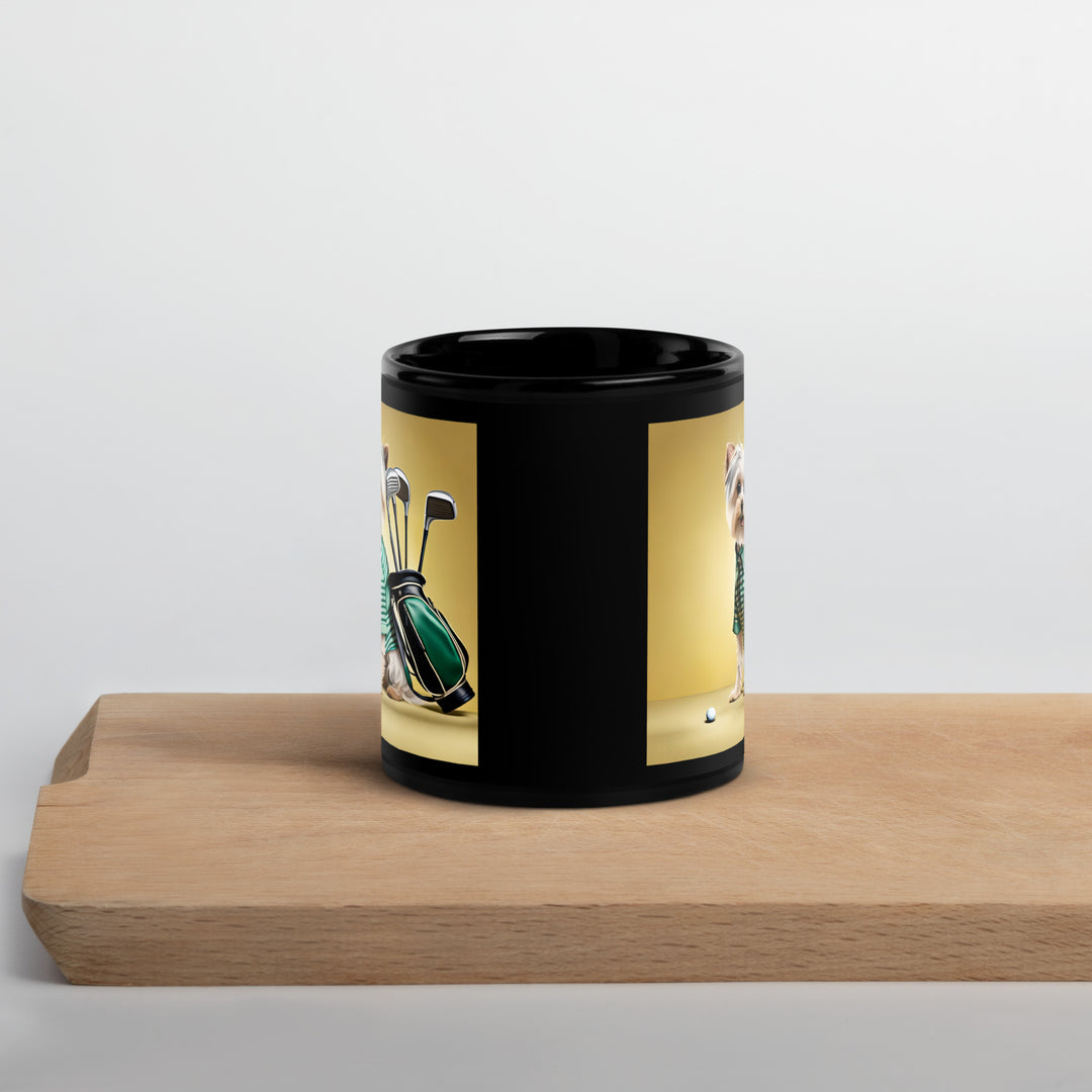 Morkie Golfer- Black Glossy Mug