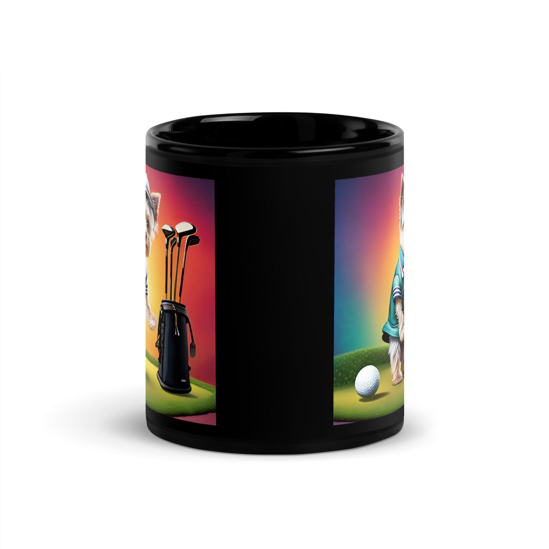 Morkie Golfer- Black Glossy Mug v5