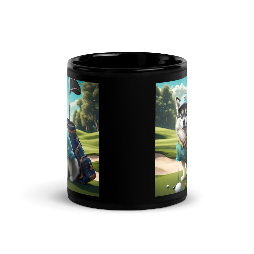 Pomsky Golfer- Black Glossy Mug