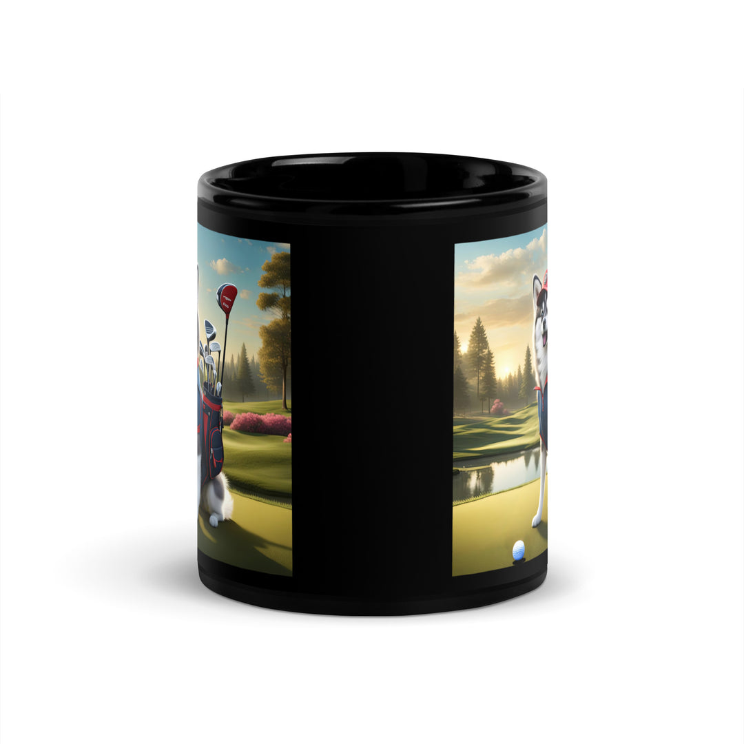 Pomsky Golfer- Black Glossy Mug v3