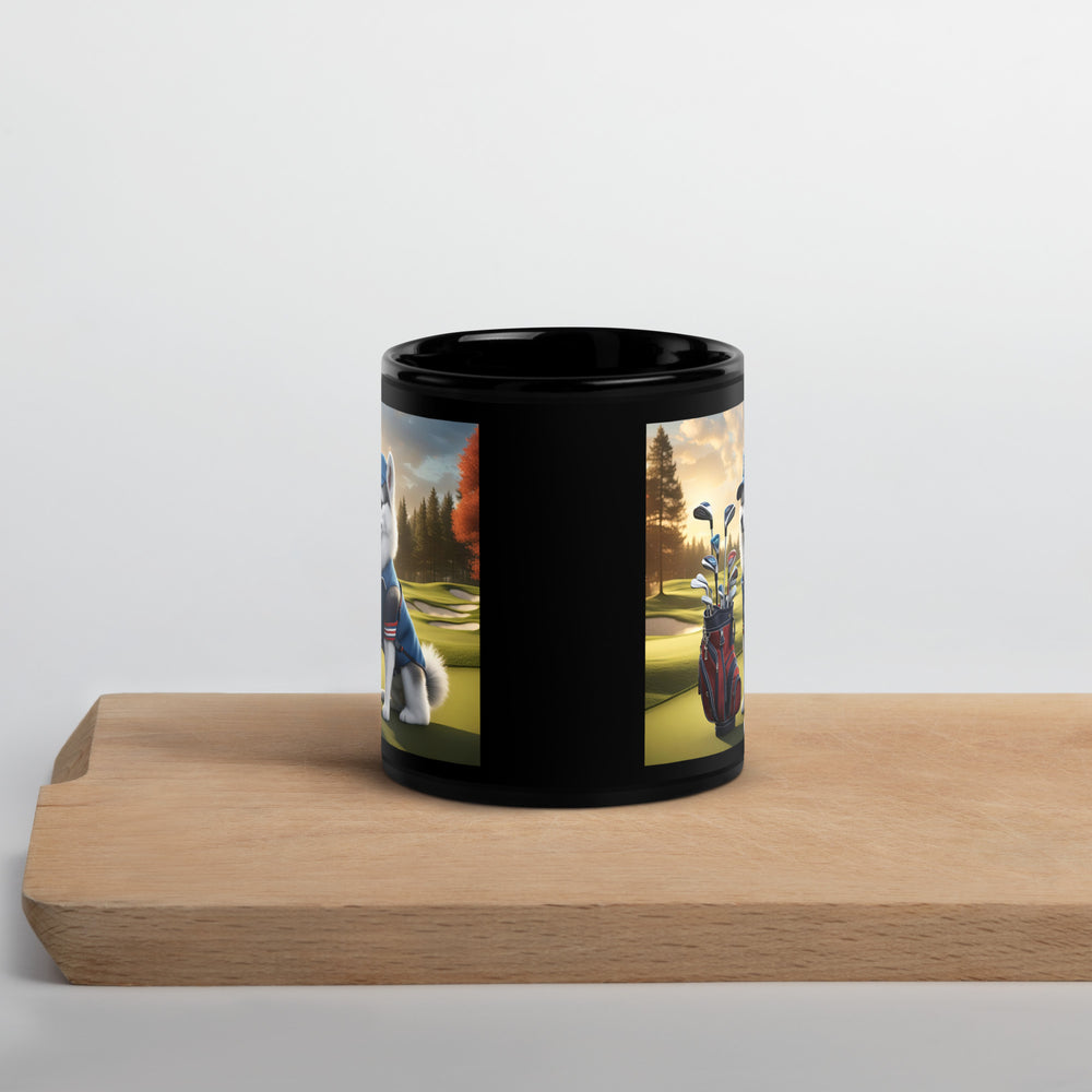 Pomsky Golfer- Black Glossy Mug v4