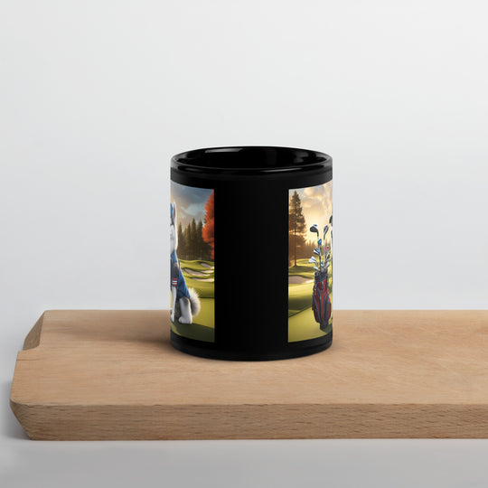 Pomsky Golfer- Black Glossy Mug v4
