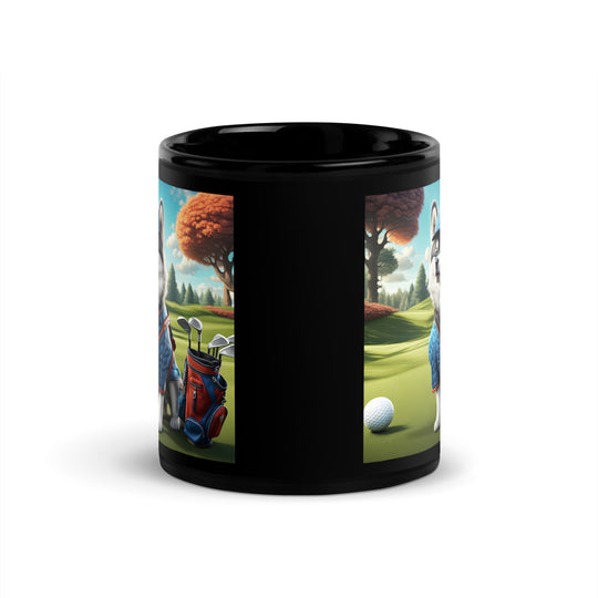 Pomsky Golfer- Black Glossy Mug v5