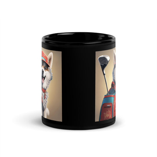 Pomsky Golfer- Black Glossy Mug v8