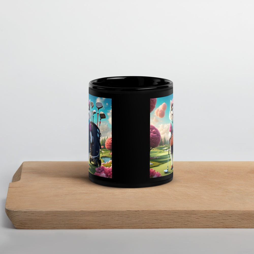 Pomsky Golfer- Black Glossy Mug v13