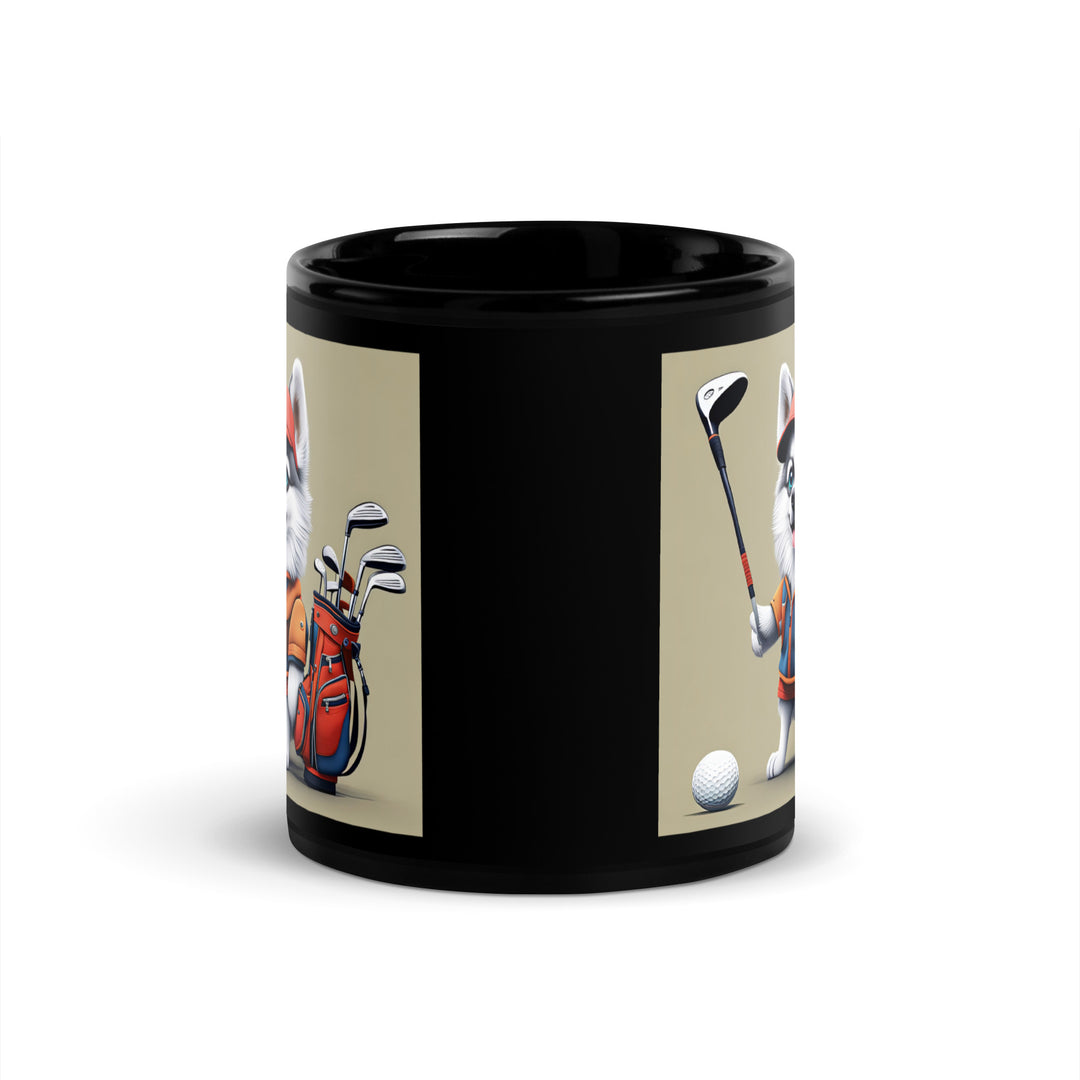 Pomsky Golfer- Black Glossy Mug v14