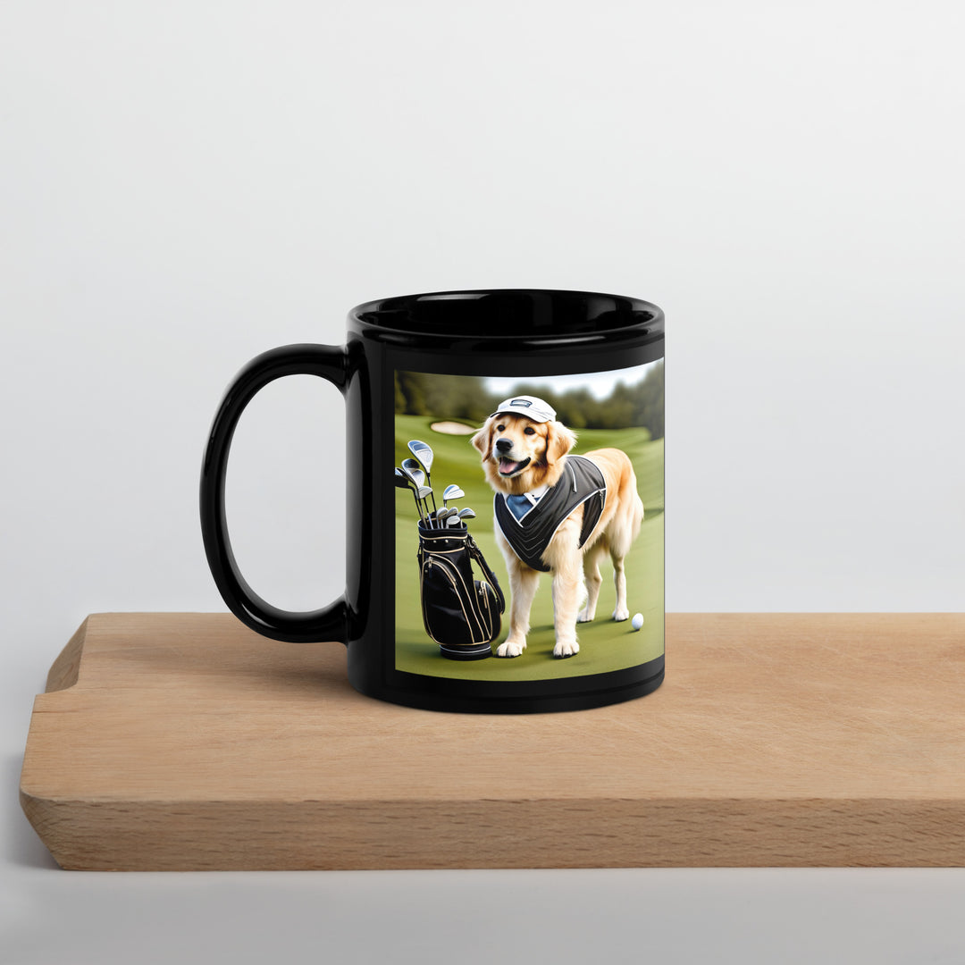 Golden Retriever Golfer- Black Glossy Mug v3