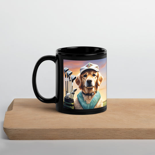 Golden Retriever Golfer- Black Glossy Mug v4