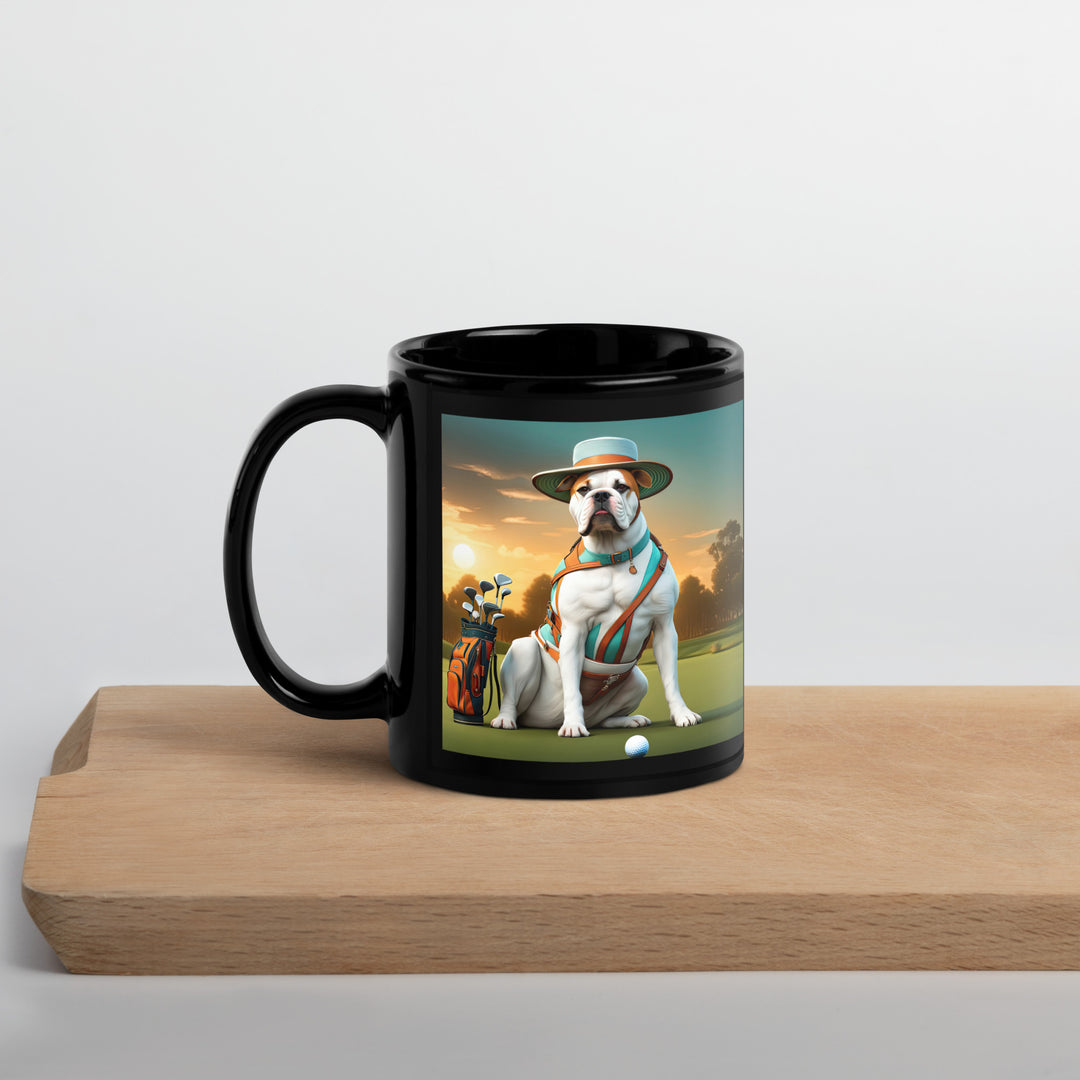 American Bulldog Golfer- Black Glossy Mug V2