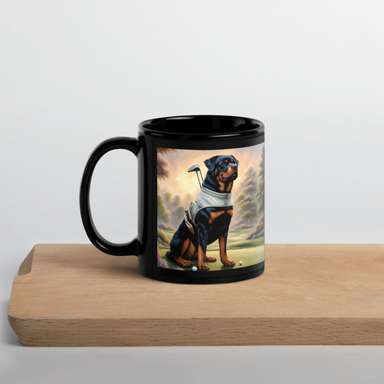 Rottweiler Golfer- Black Glossy Mug v2