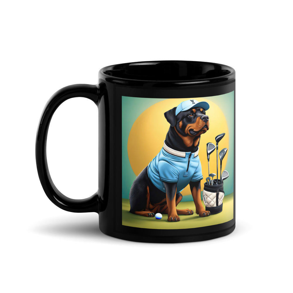 Rottweiler Golfer- Black Glossy Mug v3