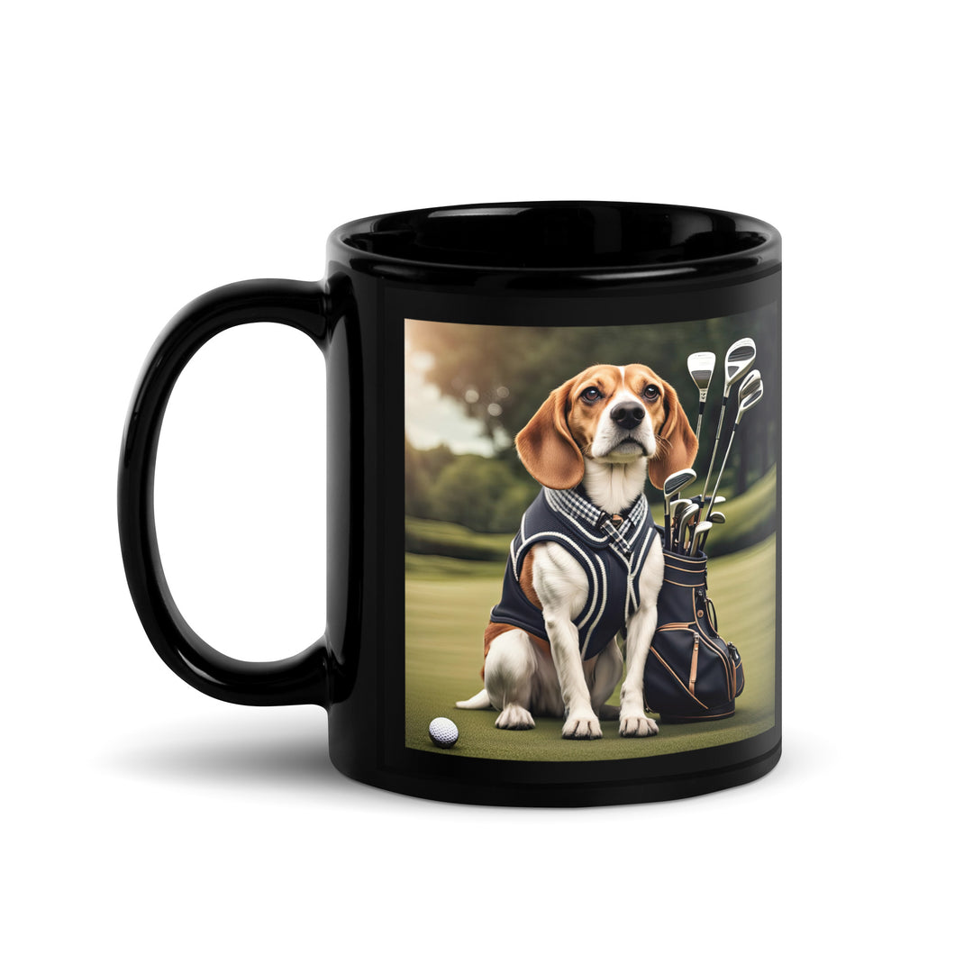 Beagle Golfer- Black Glossy Mug