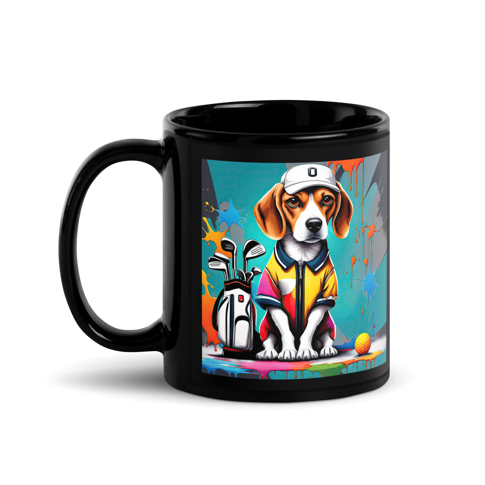 Beagle Golfer- Black Glossy Mug v4