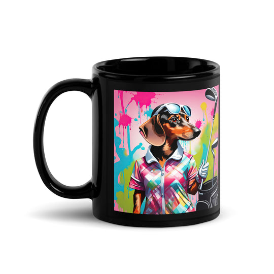 Dachshund Golfer- Black Glossy Mug v2