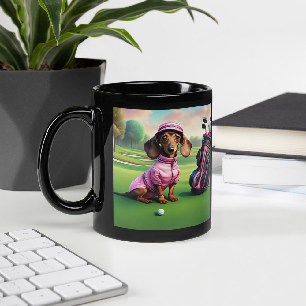 Dachshund Golfer- Black Glossy Mug v4