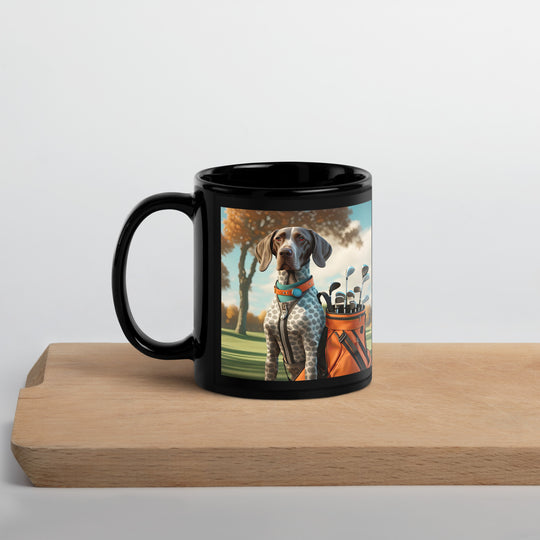 German Shorthaired Pointer Golfer- Black Glossy Mug